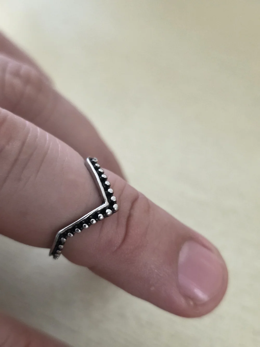 Ring Silver Beaded V-Shaped Women’s Ring